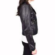 Womens Luxurious Black Leather Biker Jacket Italian Designer Coat Caily
