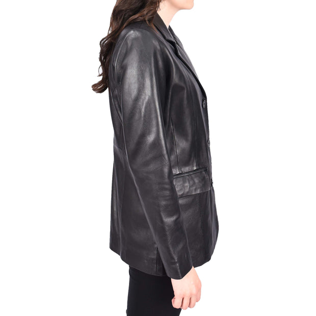 Womens Soft Black Leather Blazer Jacket Semi Fit Coat Leila