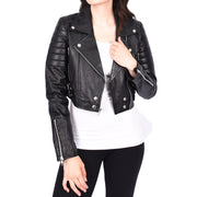 Womens Fitted Cropped Bustier Style Leather Jacket Amanda Black