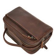 Real Leather Toiletry Bag Wash Bag Shaving Kit Cosmetics Pouch Zipper Travel Midnight AYD6 Rust Brown