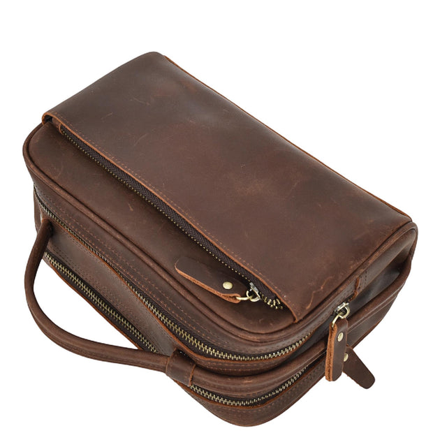 Real Leather Toiletry Bag Wash Bag Shaving Kit Cosmetics Pouch Zipper Travel Midnight AYD6 Rust Brown