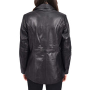 Womens Black Leather Blazer Classic Suit Dinner Jacket Style Coat Alana