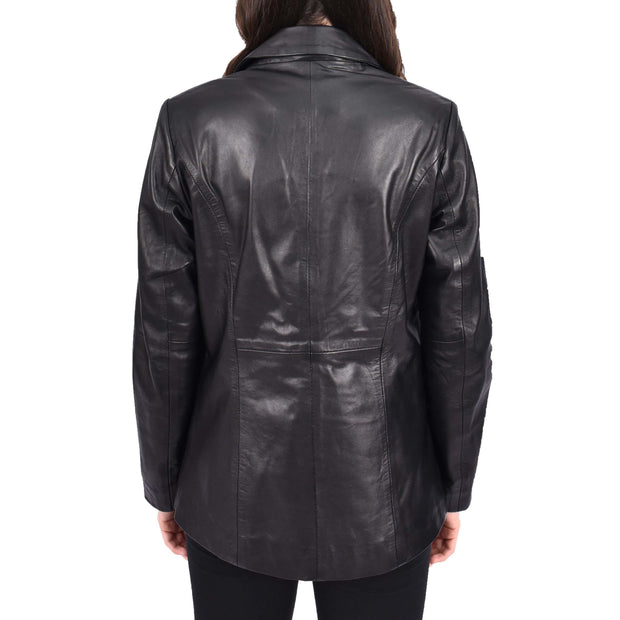 Womens Black Leather Blazer Classic Suit Dinner Jacket Style Coat Alana