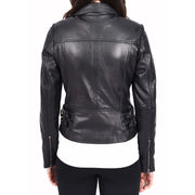 Womens Luxurious Black Leather Biker Jacket Italian Designer Coat Caily