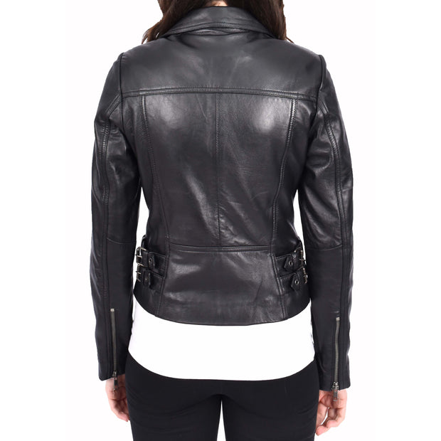 Womens Luxurious Black Leather Biker Jacket Italian Designer Coat Caily