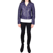 Womens Leather Biker Jacket Purple Trendy Slim Fit Designer Ayla