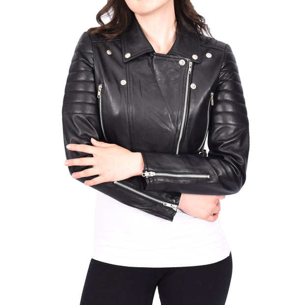 Womens Fitted Cropped Bustier Style Leather Jacket Amanda Black