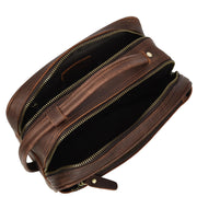 Real Leather Toiletry Bag Wash Bag Shaving Kit Cosmetics Pouch Zipper Travel Midnight AYD6 Rust Brown