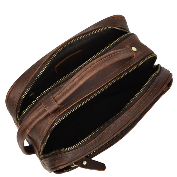 Real Leather Toiletry Bag Wash Bag Shaving Kit Cosmetics Pouch Zipper Travel Midnight AYD6 Rust Brown