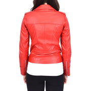 Womens Soft Red Leather Biker Jackets Tailored Fit Zip Fasten Briar