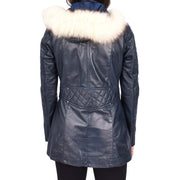 Women's Leather Duffle Coat Mid-Length with Removable Hood Quilted Details Helena Navy