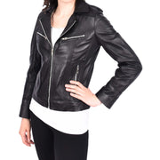Womens Soft Black Leather Biker Jackets Tailored Fit Zip Fasten Briar