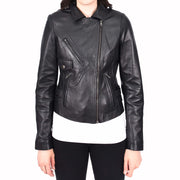 Womens Luxurious Black Leather Biker Jacket Italian Designer Coat Caily