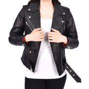 Womens Cowhide Black Biker Jacket Tough Heavy Duty Leather Brando Style Kira