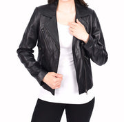 Womens Luxurious Black Leather Biker Jacket Italian Designer Coat Caily