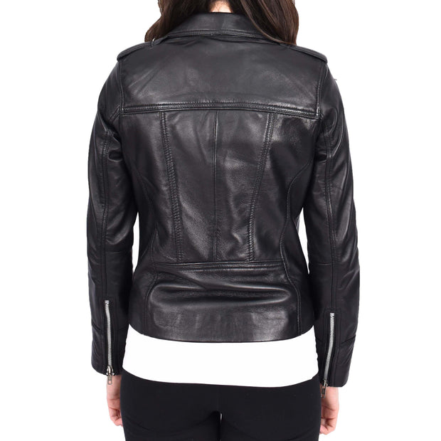 Womens Soft Black Leather Biker Jackets Tailored Fit Zip Fasten Briar