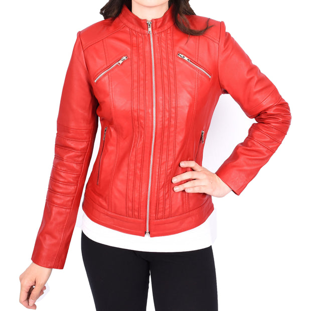 Womens Genuine Leather Biker Style Zip Up Jacket A1 Fashion Goods