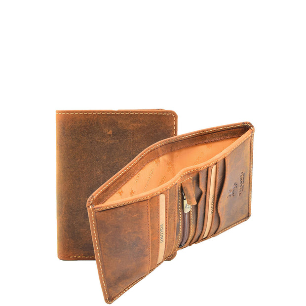 Mens Hunter Leather Wallet Handmade Tan Slim Bifold RFID Safe Gift Boxed Daniel