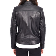 Womens Genuine Leather Biker Style Zip Up Fitted Jacket Poppy Black