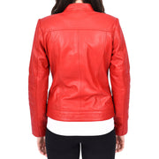 Womens Genuine Leather Biker Style Zip Up Fitted Jacket Poppy Red