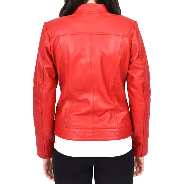 Womens Genuine Leather Biker Style Zip Up Fitted Jacket Poppy Red