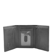 Mens Black Leather Trifold Wallet RFID Blocking ID Credit Cards Banknotes Boxed A60