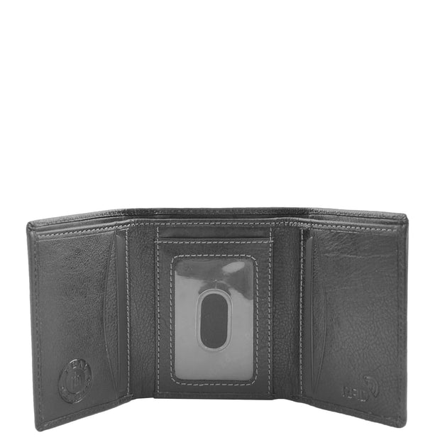 Mens Black Leather Trifold Wallet RFID Blocking ID Credit Cards Banknotes Boxed A60