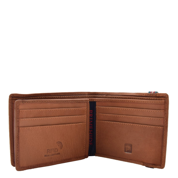 Mens Leather Wallet Tan Slim Bifold RFID Safe Credit Cards ID Notes Gift Boxed Louis Cognac