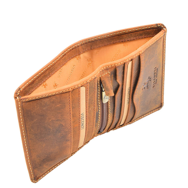 Mens Hunter Leather Wallet Handmade Tan Slim Bifold RFID Safe Gift Boxed Daniel
