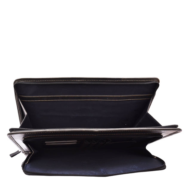 Black Leather Folio Bag A4 Document Underarm Portfolio Case - Stanford 6