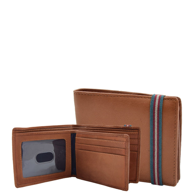 Mens Leather Wallet Tan Slim Bifold RFID Safe Credit Cards ID Notes Gift Boxed Louis Cognac