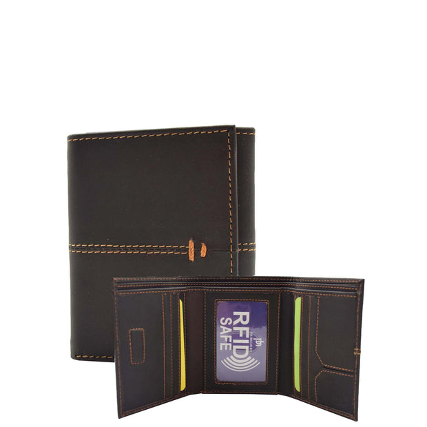 Mens Brown Hunter Leather Wallet Trifold RFID Safe ID Credit Cards Banknotes Boxed Blake