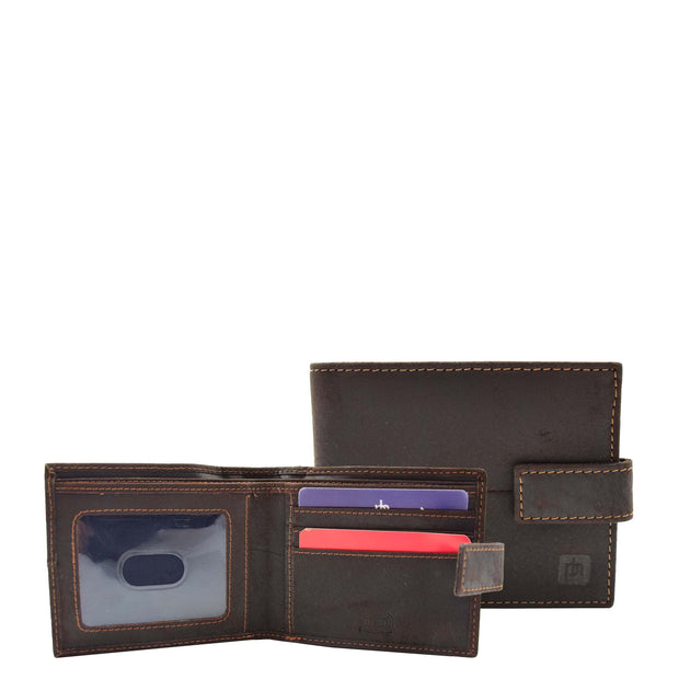 Mens Brown Hunter Leather Wallet RFID Safe ID Cards Coins Notes Pockets Gift Box Jerry
