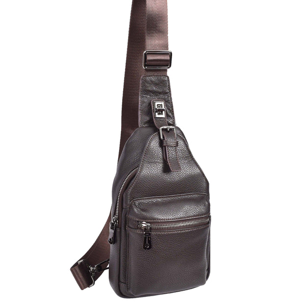 Trendy Leather Chest Pack For Men Casual Cross Body Travel Organiser Bag A095 Brown