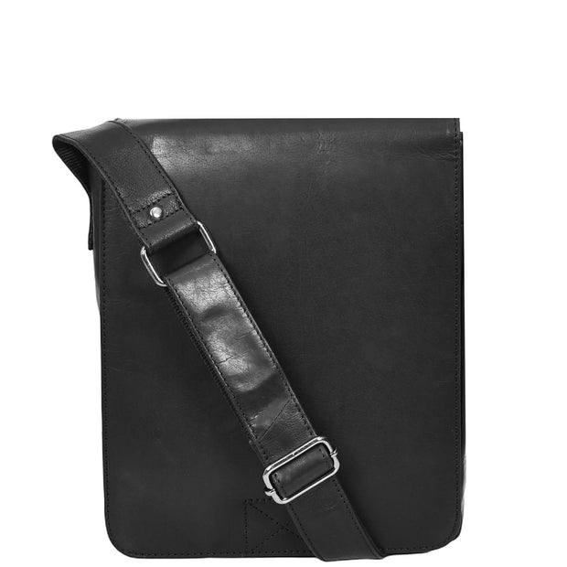 Mens Real Black Leather Tall Messenger Bag Flight Shoulder Organiser Mayer