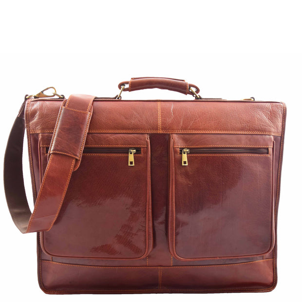 Genuine Luxury Leather Suit Garment Dress Carrier Travel Bag A112 Chestnut