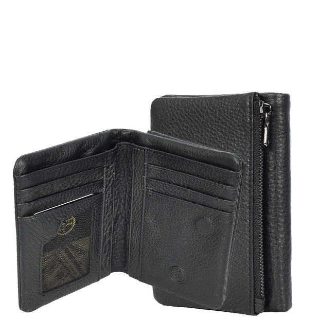 Mens Real Leather Bi-Fold Slim Wallet Coins Cards Banknotes Classic Style A162 Black