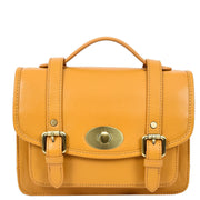 Woman's Leather Crossbody Satchel Handbag, Top Handle Purse with Gold Hardware Fallon