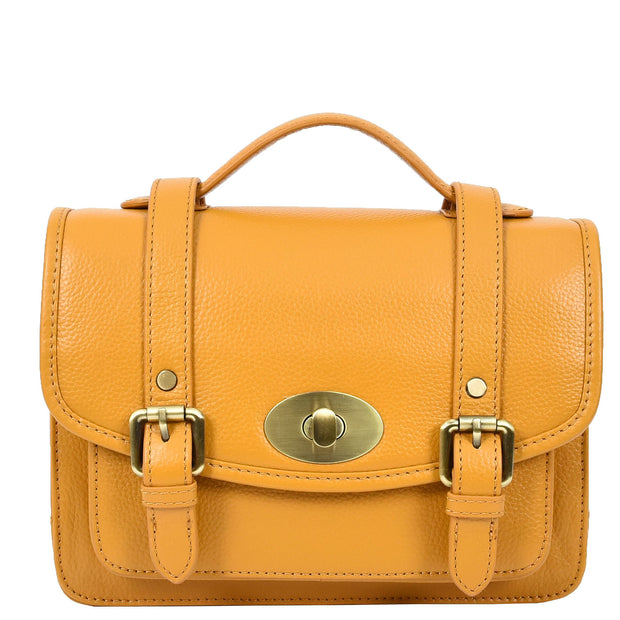 Woman's Leather Crossbody Satchel Handbag, Top Handle Purse with Gold Hardware Fallon