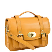 Woman's Leather Crossbody Satchel Handbag, Top Handle Purse with Gold Hardware Fallon