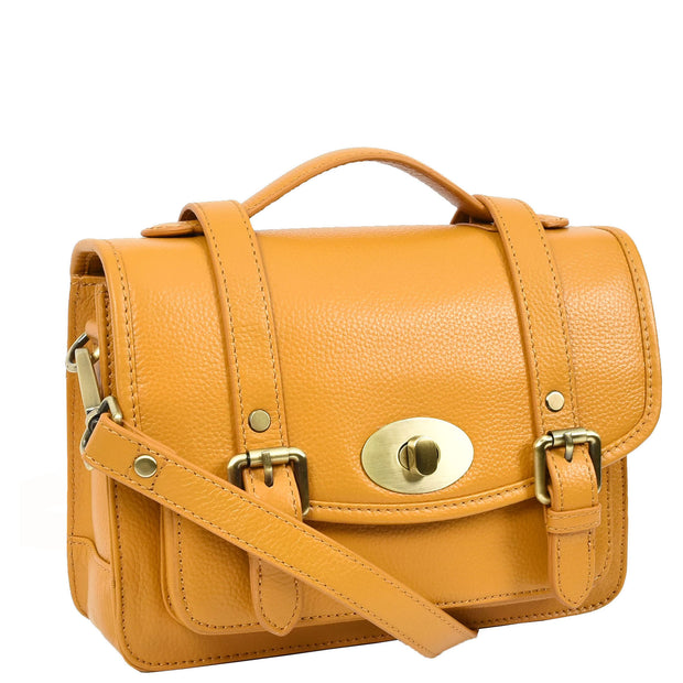 Woman's Leather Crossbody Satchel Handbag, Top Handle Purse with Gold Hardware Fallon