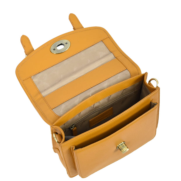 Woman's Leather Crossbody Satchel Handbag, Top Handle Purse with Gold Hardware Fallon