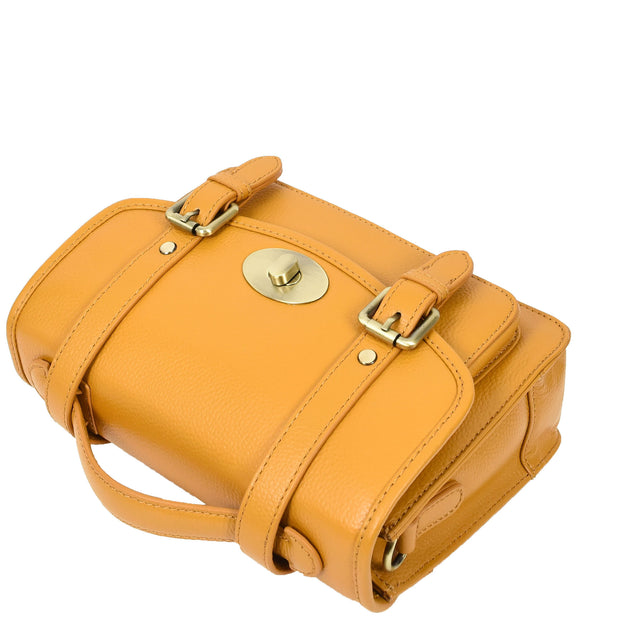 Woman's Leather Crossbody Satchel Handbag, Top Handle Purse with Gold Hardware Fallon