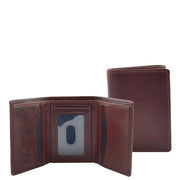 Mens Brown Leather Trifold Wallet RFID Blocking ID Credit Cards Banknotes Boxed A60