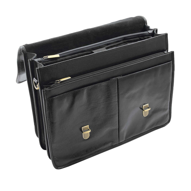 Mens Italian Leather Black Briefcase Expandable Office Bag Laptop Case - Thomas 4