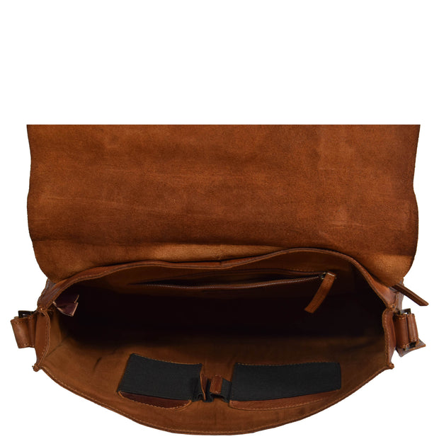 Mens Real Leather Satchel Messenger Bag Lewis Brown Open