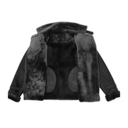 Womens Real Sheepskin Jacket Black X-Zip Aviator Belted Shearling Coat Willow Lining