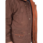Gents Nubuck Leather Parka Coat Henry Brown feature