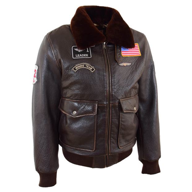 Mens Real Leather G-1 Style Rub Off Bomber Maverick Brown 1