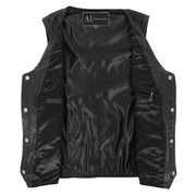 Mens Genuine Cowhide Black Leather Waistcoat Laced Sides Bikers Gilet Capone Lining